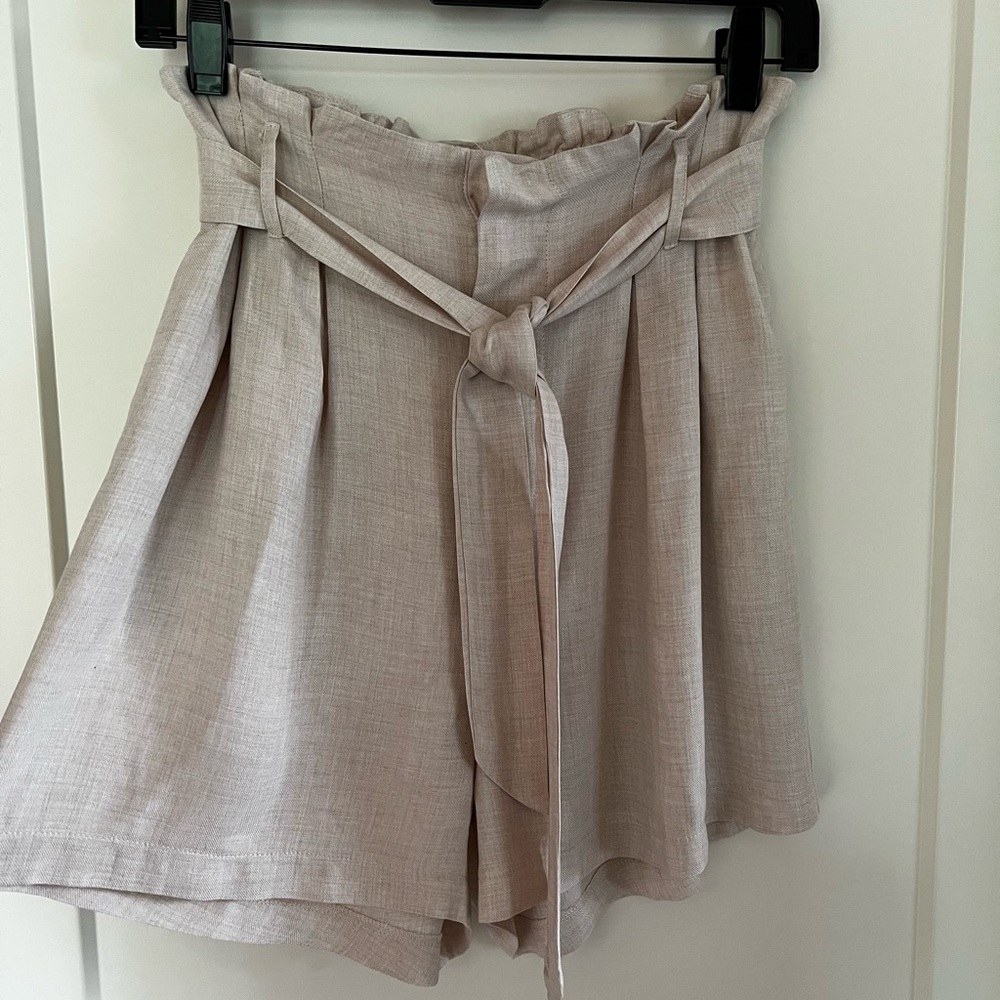 Shorts High Waisted Pleated Summer Paperbag Waist Cream